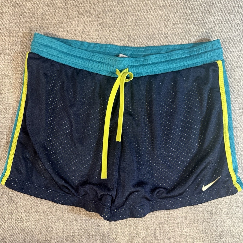 Nike Dri Fit Shorts Womens M Running Athletic Lined Blue Green